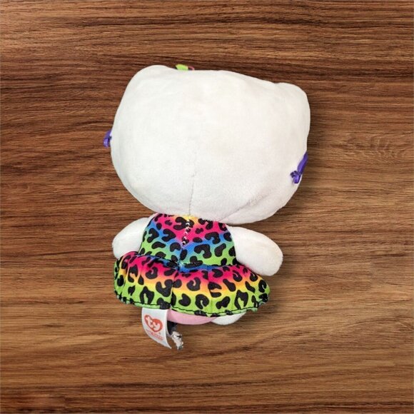 Sanrio Hello Kitty Ty Beanie plush Rainbow Leopard Dress Purple Glasses 6" - Picture 2 of 6